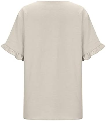 Ženski vrhovi Dressy Casual V izrez Ruffles kratki rukav čvrsti tunični vrhovi elegantna platna majica s majicom