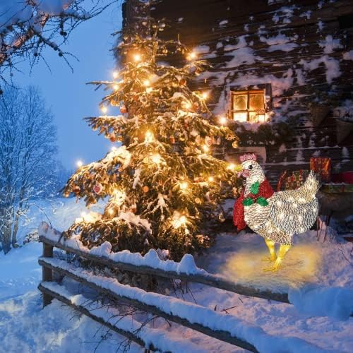 Light-up 1pc Božić užarena piletina sa šalom, LED božićni ukrasi na otvorenom smoli božićni ukrasi Božićne atmosfere ukrasi