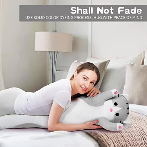Siva dugačka mačka plišana jastuk kawaii mačka punjena igračka, slatka mekana plišana lutka za životinje, ljubitelj za video igre,