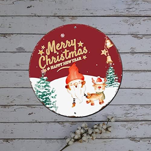 Snjegović božićni vijenac potpisuje Santa Xmas kamion Zimska scena slika Okrugli metalni limenki znak Božićni ukrasi na otvorenom retro plaketa metalni znakovi za kućnu kuhinsku vrata zida za kuhinje 9 inča