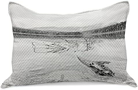Ambesonne driftwood Pleteni jastuk, grana palog drveta u jezeru planinske maglovito šumsko digitalni tisak, standardna pokrov jastuka