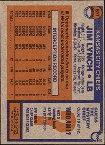 1976 TOPPS 517 Jim Lynch Kansas Chiefs Načelnici NM-a Notre Dame