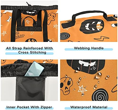 Halloween Doodle torba za veš sa naramenicama torba za ruksak za veš sa vezicama za zatvaranje vješalica za kamp Laundromat Essentials