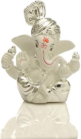 Craftvatika Srebrna stranica Pagdi Ganesha za automatsko nadzornu ploču GANESH GANPATI Idoli Početna Dekor Pokloni za porodicu i prijatelje