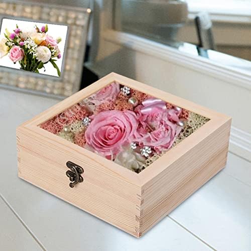 Slabovi drvena kutija, nakit za prikaz sa šarkim staklenim poklopcem, prenosni DIY ukrasni cvjetni ekran za vintage stil, držač za