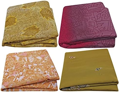 Peegli višebojni Vintage Sarees pakovanje od 4 Georgette mješavine tekstilne tkanine mješoviti uzorak Craft Sari