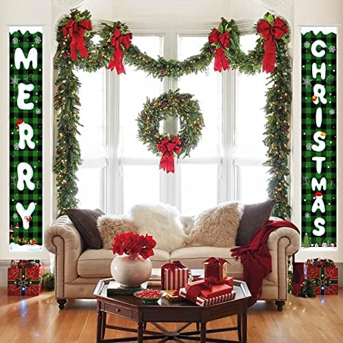 Božićni baneri sa lampicama, sretan božićni baneri, dekor za zabavu i trijem, zeleni plairani baneri božićnih ukrasa za prlja u zatvorenim