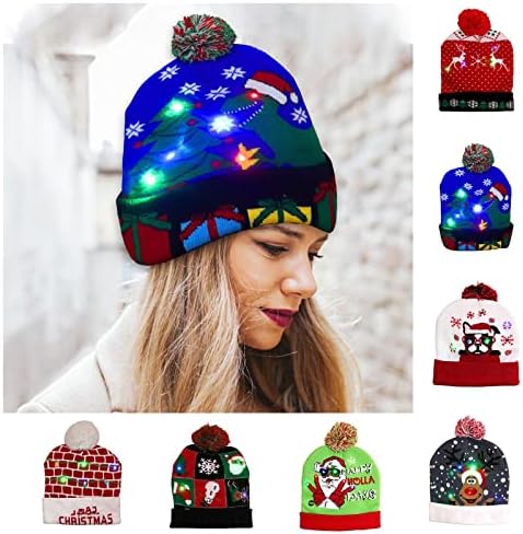 LED Božićni džemper šešir Osvijetlite Božić pletena kapa Unisex zimski šešir šarena klupa za utege i Set šipki