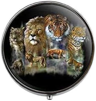 Lion Tiger Snow Leopard-Art Photo Pill Box - Charm Pill Box-Staklena Kutija Za Slatkiše