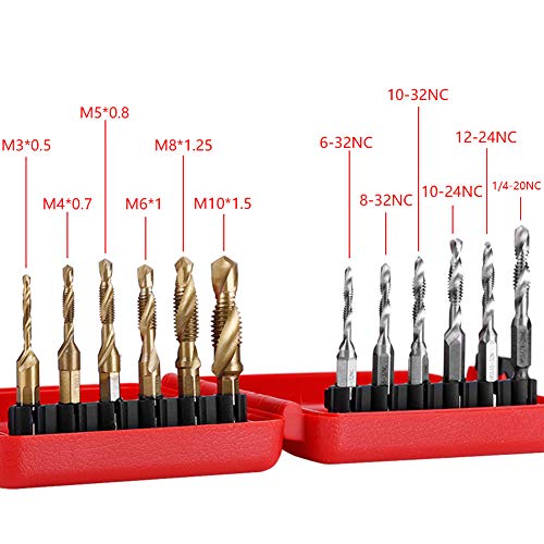 12pcs M3-M10 set za bušenje, HEX SHANK Thread Dojav, titanijumske metričke i inčne ploče za bušenje HSS vijak sa crvenim futrolom