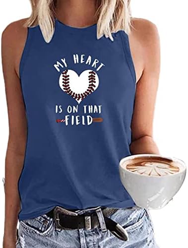 Moje srce je na te poljskim majicama za ženske tenkove smiješne slatke bejzbol tiskane ljetne majice bez rukava