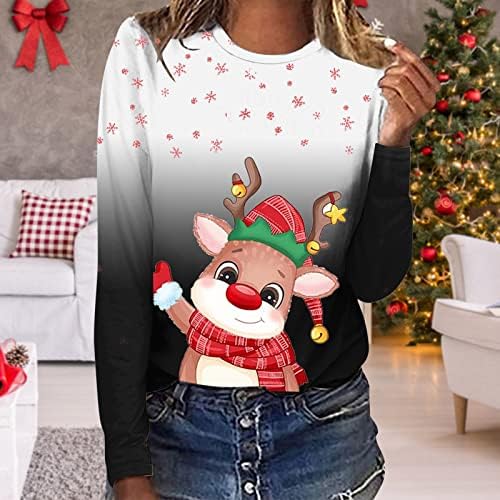 Ženska Crewneck Dukseri Moda 2023 Novogodišnji božićni dugi rukav Božićni džemperi Snowflake Reindeer Print Funny Bluza