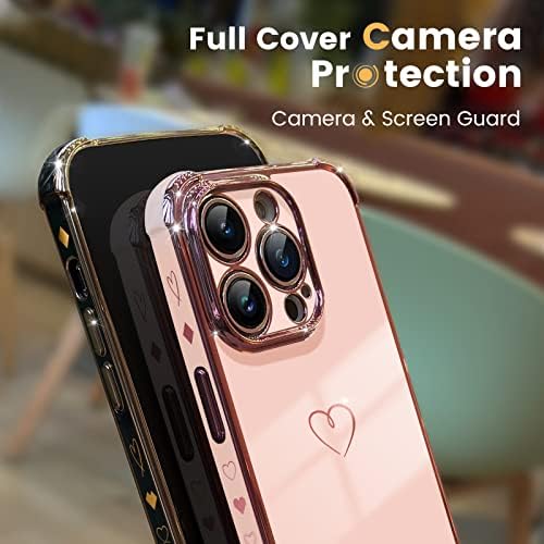 ICREEFUN za iPhone 14 Pro CASE, Slatka ljubav Luksuzna futrola za srce za žene djevojke, puna zaštita fotoaparata i podignuti uglovi