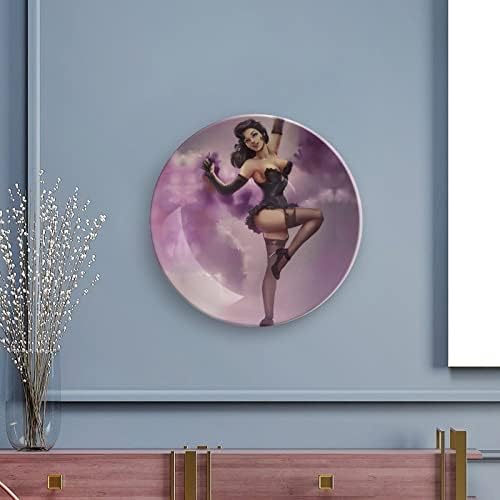Pin Up Girl Dekorativna ploča okrugla keramička ploča kostna ploča s ekranom za prikaz za zabavu