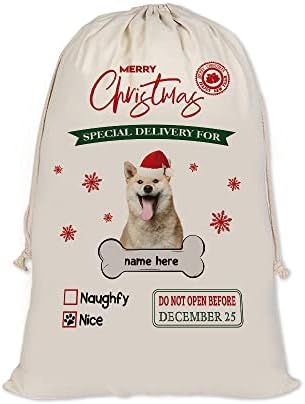 BAGEYOU personalizirani pas Santa vreće lijepa Shiba Inu Santa torba za Božić Božić Poklon sa vezicom pamučnog platna 12 X15