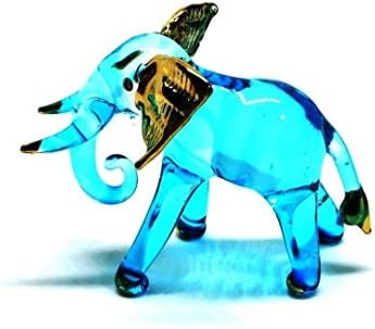 Ručno rađena mini svijetlo plava Slonova stakla puhala divlje životinje Kolekcionarske figurice figure Ornament Minijaturni Hladni