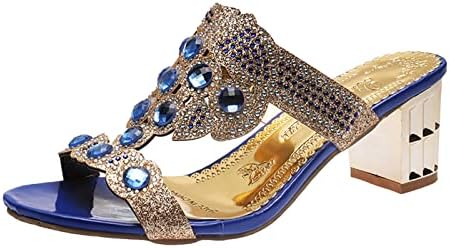 Ženski modni ljetni šareni vještački dijamant zdepaste sandale s visokom potpeticom s otvorenim vrhom svijetle visoke potpetice za