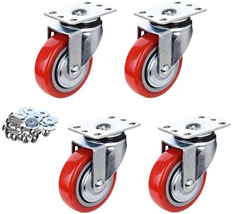 [T-Rex Caster] 4 inča za teške carpere za teške uvjete, svi okretni kotači za tanjur sa crvenim poliuretanskim točkovima. Nosivost