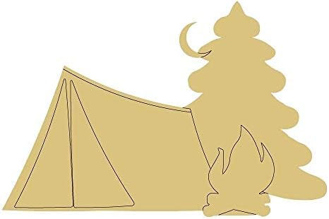 Dizajn kampiranja po linijama izrez nedovršeno drvo na otvorenom tema šator za kampiranje vješalica za vrata MDF oblik platna stil