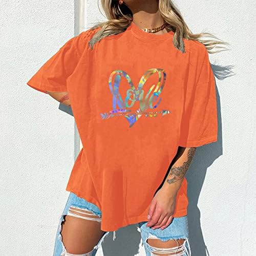 Ženske kratke majice kratkih rukava šareno srce za ispis srca Ljetni vrhovi Casual Labavi grafički majice Comfy bluze