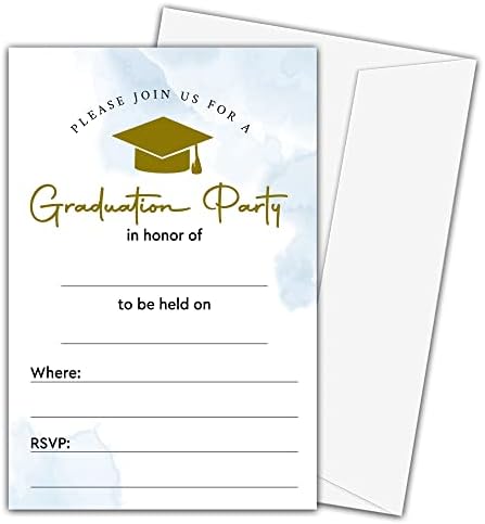 25 Pozivnica diplomiranja sa kovertama, za fakultet, junior, srednju školu, univerzitet, master, proslavu ili najavu - Plavi akvarel