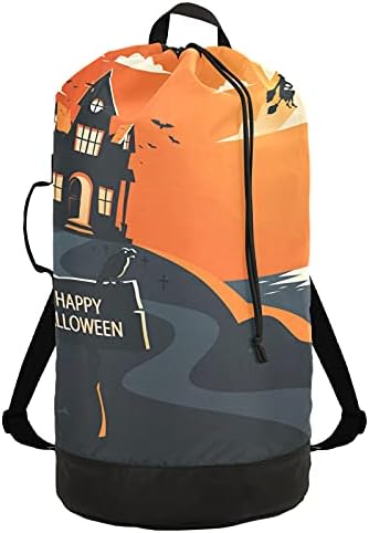 Halloween Castle Sunset River torba za pranje veša Heavy Duty veš ruksak sa naramenicama ručke putna torba za pranje veša zatvaranje