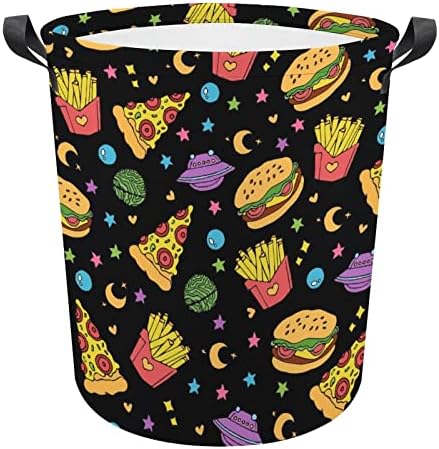 Space Pizza Hamburger i pomfrit okrugla korpa za veš sklopiva vodootporna korpa za prljavu odeću sa ručkama torba za odlaganje kante za pranje