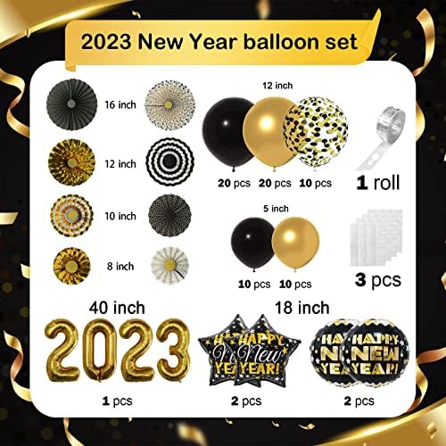 ADEYEGG NOVOG GODINA DOBAVLJAJTE 2023 CRNI ZLATNI CONFETTI Baloni Garland Arch Kit sa 40 inča zlata 2023 Broj folije Star Foil Balloons