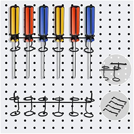 GOUZAAK 2PCS držač za odvijač za pegboard, kuke za pegbonske ploče, pansion sa šest alata za više alata, držač za više zvona pegboard