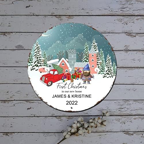 Snjegović božićni vijenac potpisuje prvo božićno po mjeri po mjeri okruglog metalnog limenog sitnika, božićni dekor retro plaketa