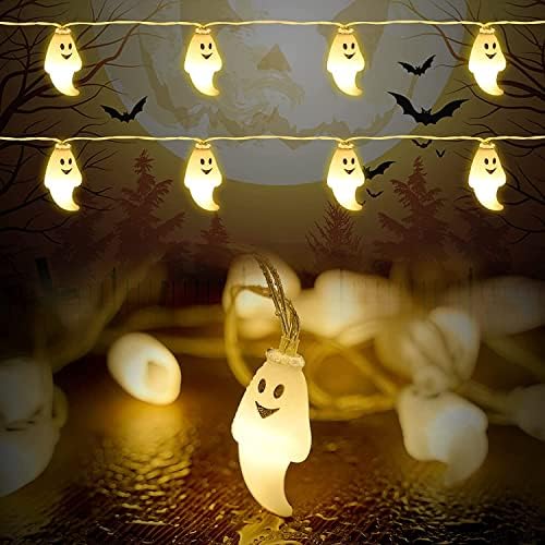 Roethece Halloween Dekoracije - Ghost String Lights, 19pcs Scary Boo Happy Halloween Drveni znakovi Halloween Dekoracija za reljevanu