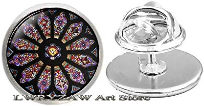 PIN ruže, gotička katedrala, gotički stil Brooch, gotički prozor ruže, gotički pin ruže, katolički, kršćanski nakit, M326