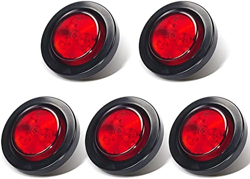 LiLoom 5kom 2 crvena okrugla LED prikolica bočna Markerska svjetla sa ušicama za površinsko montiranje, utikači IP67 Vodootporan za
