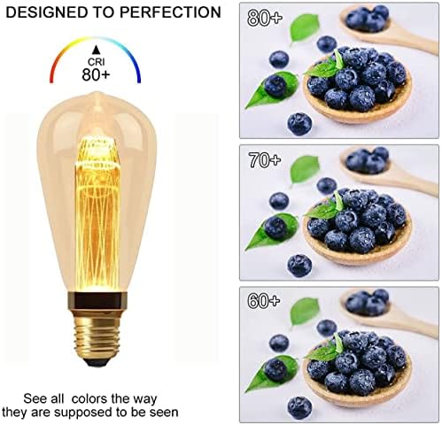 ST64 LED vodilice, E26 / E27 3w Led žarulje sa žarnom niti, 150LM, E26 Srednja baza, 110v, Jantarno staklo, 2000k meka žuta LED sijalica za zaštitu očiju, St64 vodič za svjetlo, 6-pakovanje