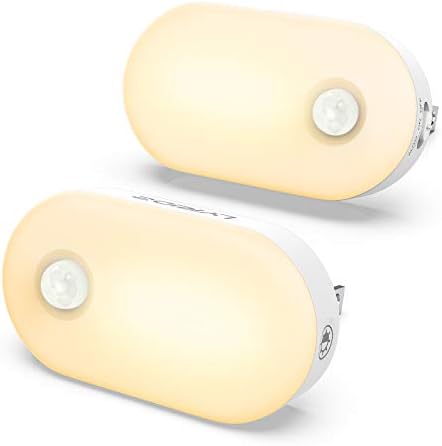 Lyridz senzor pokreta noćno svjetlo, superiorno svijetlo 1-120lm Plug-in noćno svjetlo Mini pametno toplo bijelo LED svjetlo sa podesivom svjetlinom bez stepena za spavaću sobu, kuhinju, stepenice, hodnik, 2 pakovanja