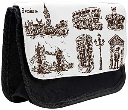 Lunarable Sketchy pernica, popularni London City, torba za olovku od tkanine sa dvostrukim patentnim zatvaračem, 8,5 x 5,5, smeđe