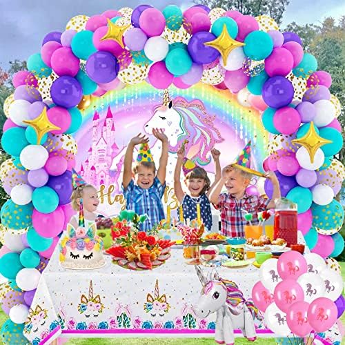 Ukrasi za rođendansku zabavu jednoroga djevojke - 110 kom jednorog potrepštine za zabave za djevojčice, komplet luka od balona, komplet