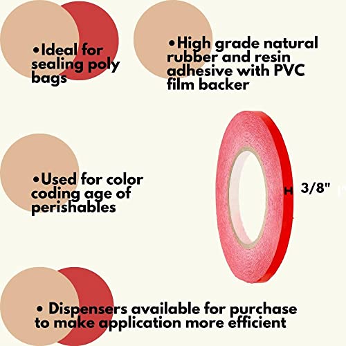PSBM Poli top zaptivanje + komplet za dispenzer, crvena, 3/8 inča x 180 metara, 6 kaseta + 1 dozator, 2,3 mil, obojena traka za brtvljenje