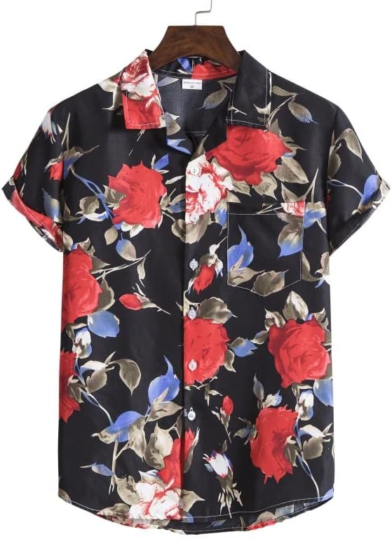 WPYYI Hawaiian Series Coller Collar Print Short rukave hlače na plažima, crno crveno