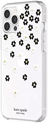 Kate Spade New York zaštitna futrola za iPhone 12 i iPhone 12 Pro - raštrkano cvijeće crno / bijelo / zlato dragulje / bistro / bijeli