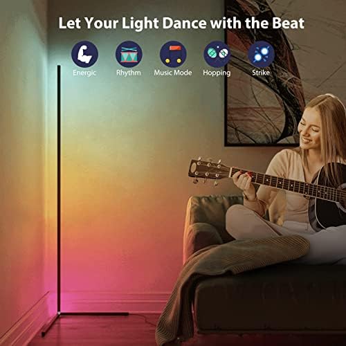 WISIMMALL RGB ugaona podna lampa, Bluetooth aplikacija i daljinsko upravljanje muzika Sync LED moderna podna lampa za dnevni boravak,