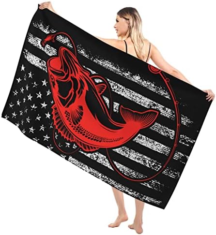 Kamoxi Funny American zastava Bass plaža ručnik za ručnik od mikrovlakana ribolov crvene ribe na crno bijela u SAD-u ručnici za kupanje