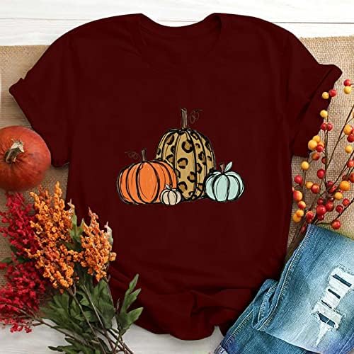 Teen Girls Happy Festival Darngiving Poklon kratki rukav vrhovi čamca vrat za čamcu Pumpkin Leopard Ispis Grafički vrhovi L7