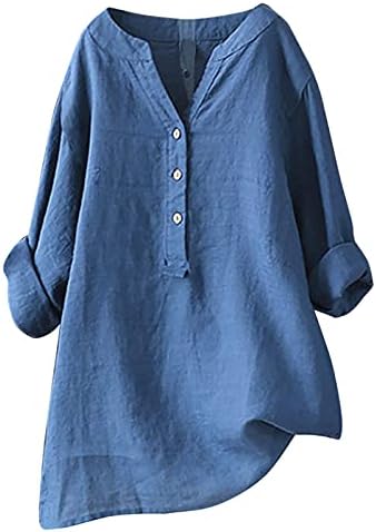 Ženska labava pamučna posteljina dolje majica V-izrez 3/4 koluta dugih rukava TUNIC T HARE Ljeto puna boja najpovoljnija bluza
